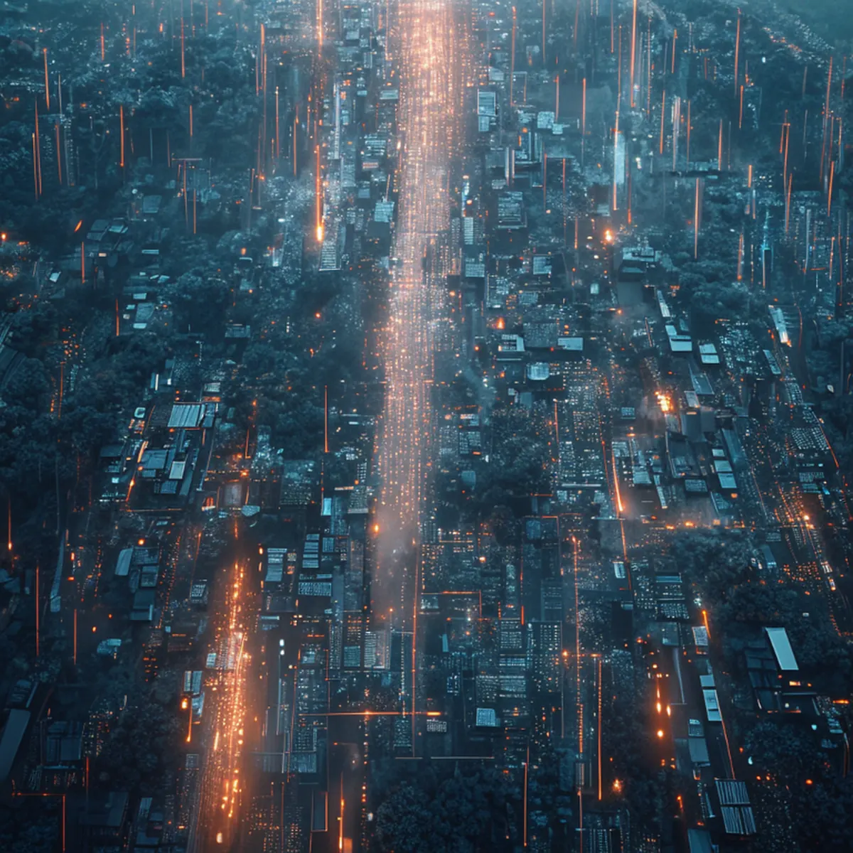 Vue aérienne d'un paysage numérique futuriste de données